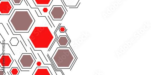 Abstract colourful hexagon banner background. Hexagon geometric chemical pattern, molecular structure. Colourful banner with icons related to human resources, social media, information technology