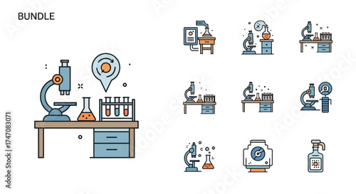 Laboratory equipment and scientific research tools for experiments.