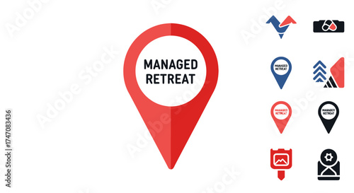 Managed Retreat Location Pin Icon for Real Estate and Travel.