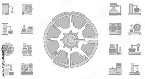 Monochrome Collection of Science and Laboratory Equipment Icons.