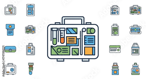 Open Medical Kit with First Aid Supplies Icon.