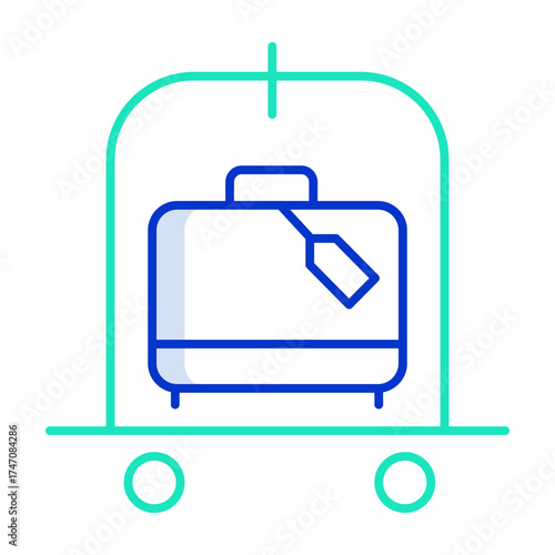 Luggage trolle outline color icon design