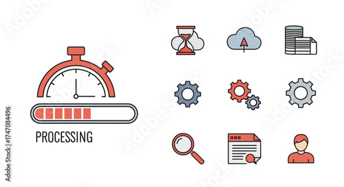 Processing Time and Progress Bar Icon Representing Data Analysis and Loading.
