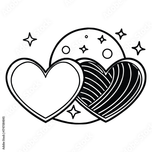 Two hearts glow beneath moon