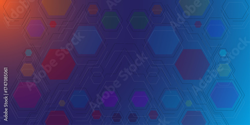 Abstract colourful hexagon banner background. Hexagon geometric chemical pattern, molecular structure. Colourful banner with icons related to human resources, social media, information technology