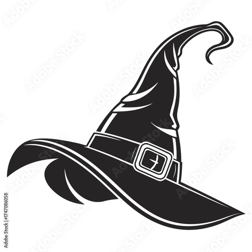 Black witch hat icon pointy shape with curved brim 3