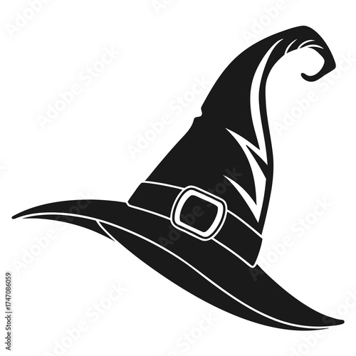 Black witch hat icon pointy shape with curved brim 1