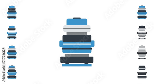 Set of stacked travel suitcases and luggage icons.