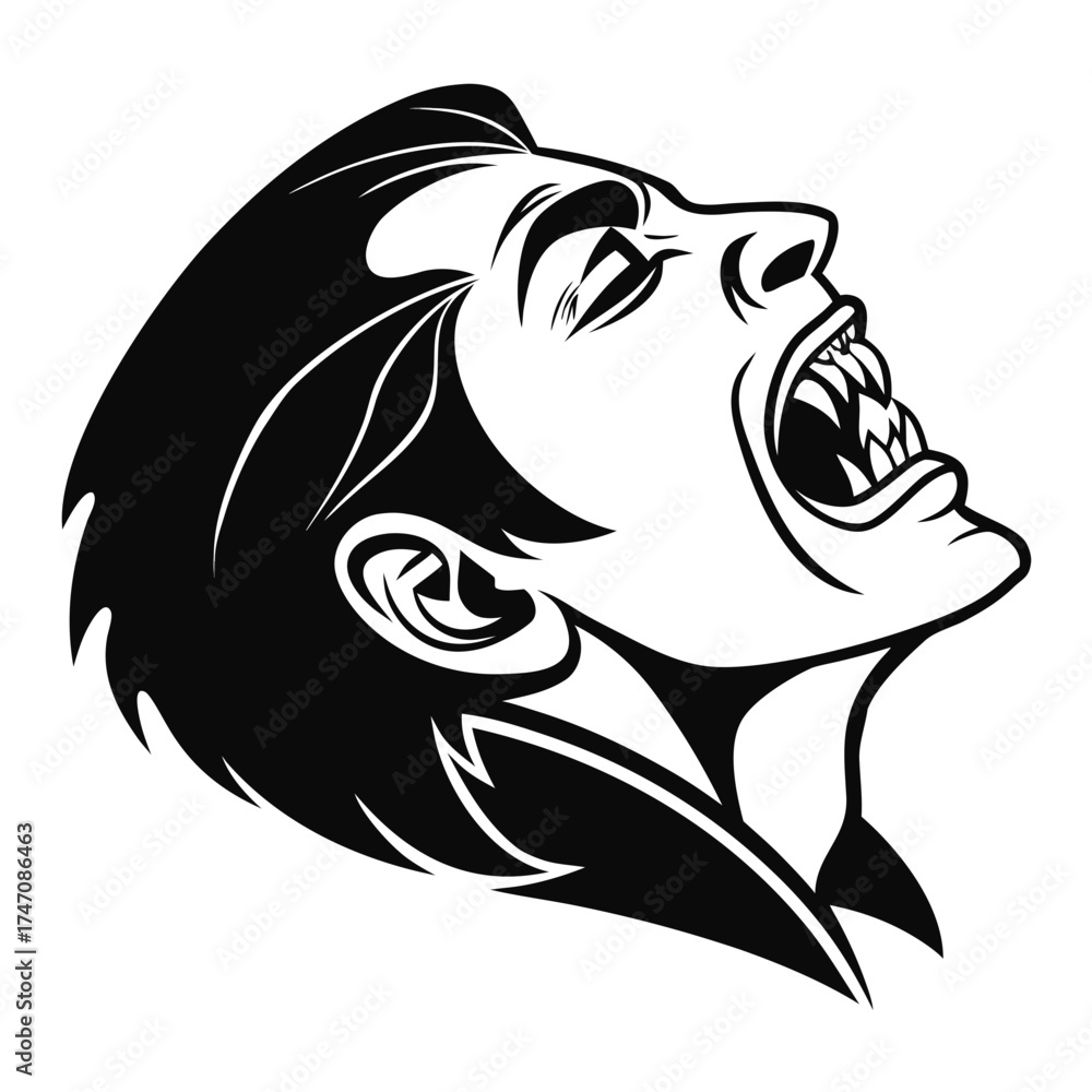 Obraz premium Black silhouette of a vampire screaming with fangs