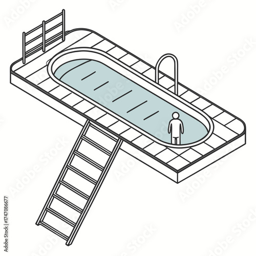 Minimalist swimming pool icon with single person top view