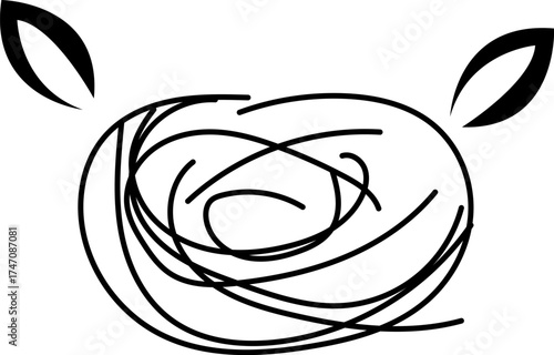 Minimalist bird nest vector illustration simple line art design element isolated on transparent background