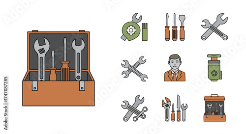 Tools and Toolbox Illustration - Repair and Maintenance Equipment.