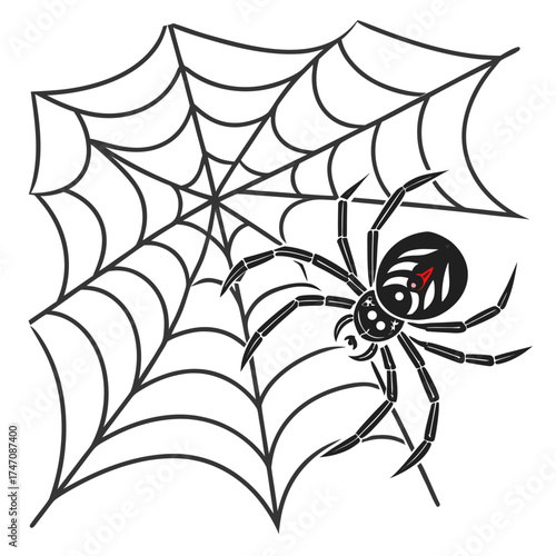 Black spider on web vector graphic spider web white
