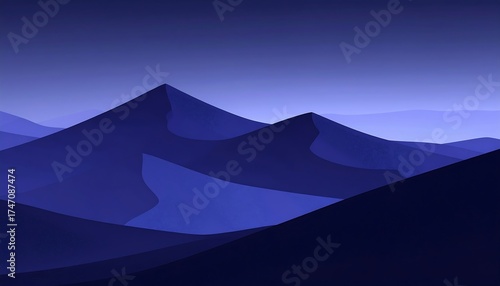 Fototapeta Naklejka Na Ścianę i Meble -  Dark blue, stylized desert mountains at twilight