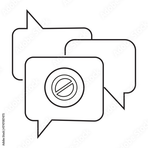 Blocked Message Icon – Minimal Line Art Chat Bubble with Prohibition Sign Vector Illustration
