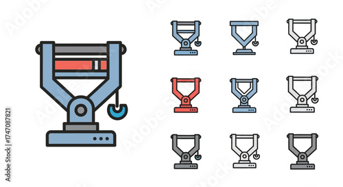 Vintage Laundry Wringer Machine Icon Set Illustration.