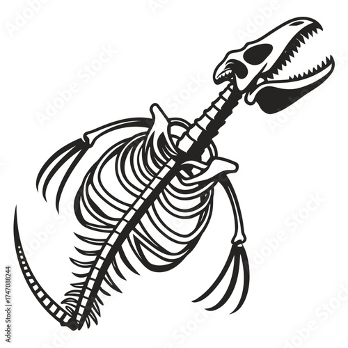 Black dinosaur skeleton icon on white background black and white 1