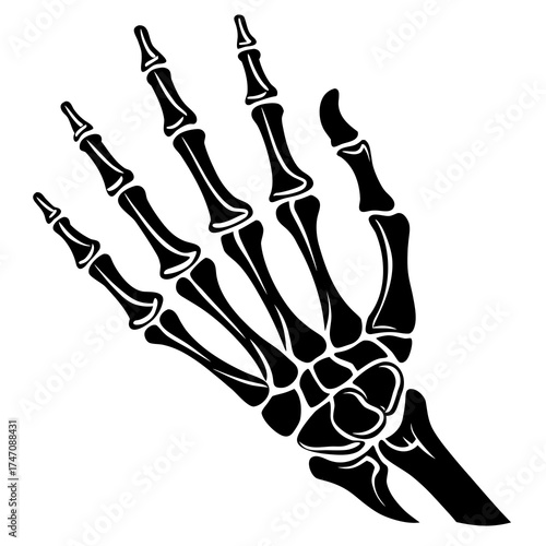 Black skeleton hand icon on white background bones