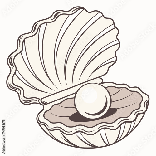 Open seashell with pearl inside flat icon oyster symbol 1