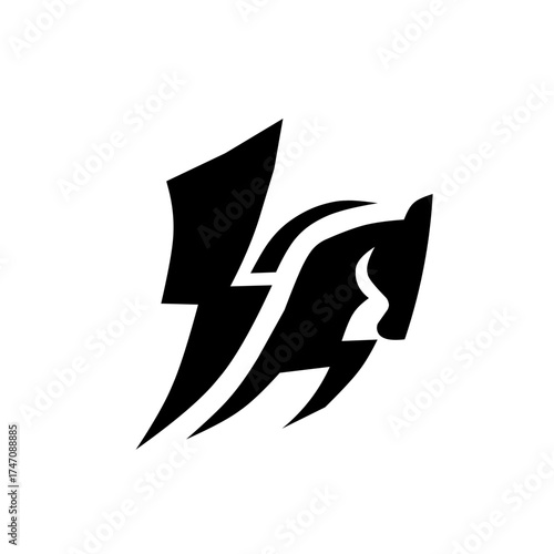 Modern horse logo with bold lightning-inspired shapes, symbolizing speed, power, and energy. Perfect for sports, automotive, or dynamic brand identities.