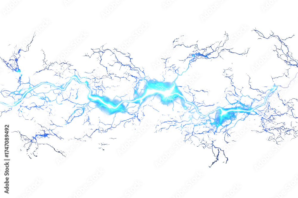 Fototapeta premium Electric blue lightning effects overlay creates a dramatic atmosphere for digital art and design projects, enhancing visual impact and engagement in various media formats