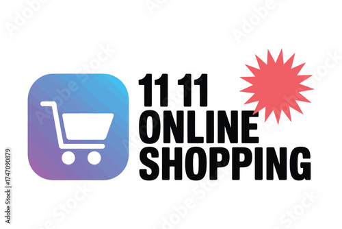Digital shopping cart icon and bold text promoting online sales event.