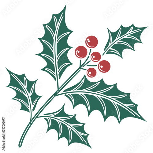 Holly leaf and berry icon flat festive vector holly berries