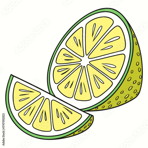 Yellow lemon slice and wedge vector graphic fruit citrus