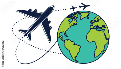 Worldwide Airplane Travel Routes Over Globe - Global Flight Adventure Illustration