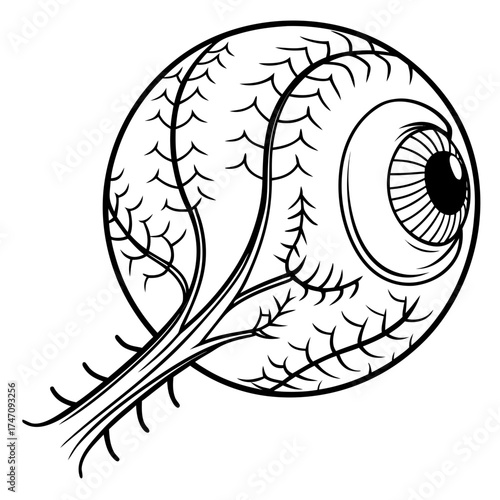Black outline eyeball with vein pattern icon human eye