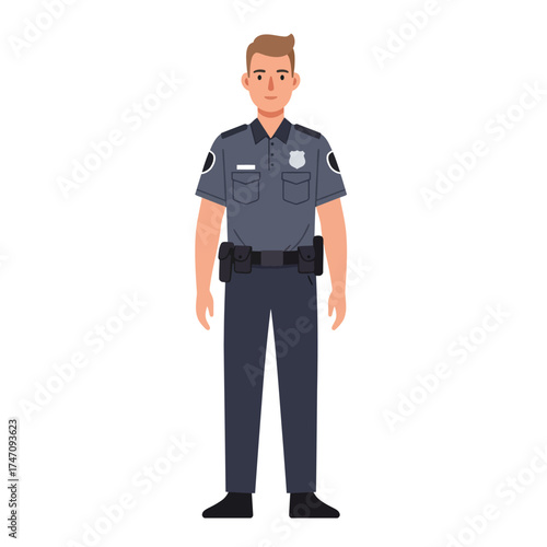 Full body front view of a male police officer in uniform illustration