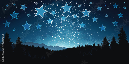 Starry Night Sky Overlay with Shimmering Blue Stars on Black and White Background – Cosmic Texture for Design, Dreamy Galaxy Background for Visual Storytelling and Creative Projects