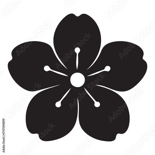 Cherry Blossom Silhouette Vector Icon in Solid Black Style for Spring, Nature, and Decorative Design