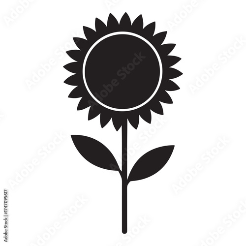 Sunflower Silhouette Vector Icon in Solid Black Style for Ecology, Nature, and Agricultural Design