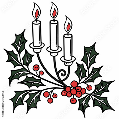 Christmas candelabra with holly and berries candles