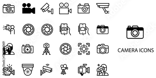Camera simple concept 24 Black and White color icons set .Vector illustration.	