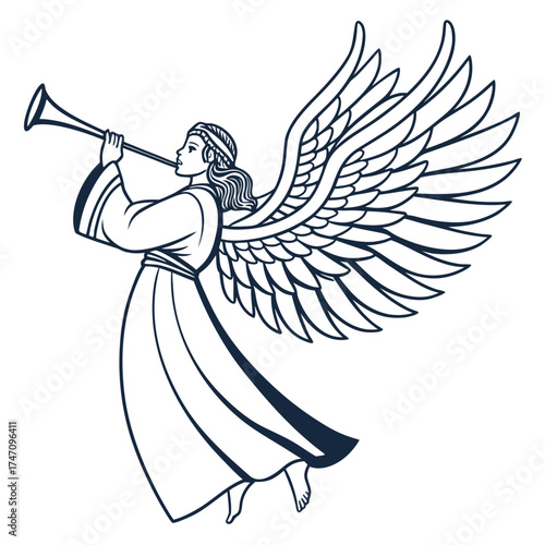 Angel blowing trumpet with spread wings vector