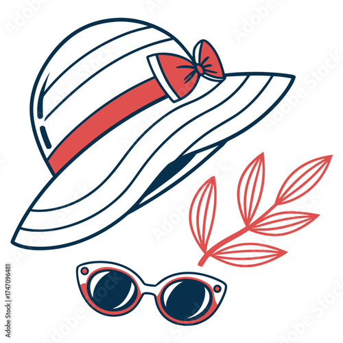 Beach hat sunglasses and leaf icon graphic summer