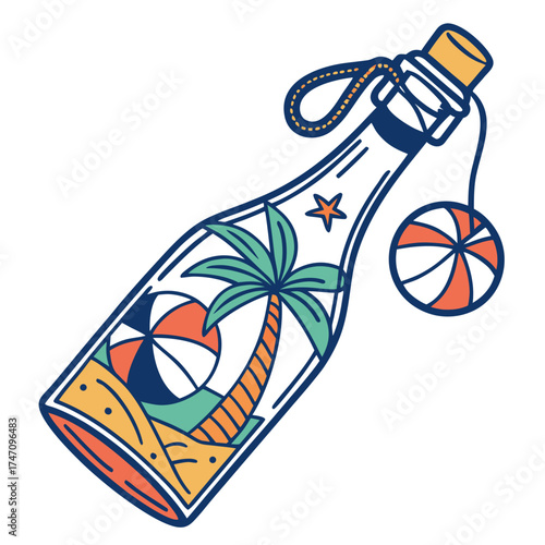 Beach Scene In A Bottle Vector Icon message in a bottle