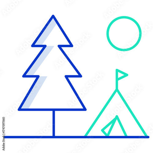 tent and tree outline color icon design