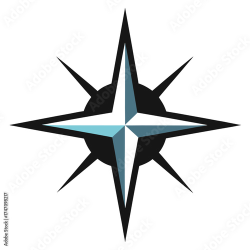 Modern Compass Rose Single Element Vector on White Background