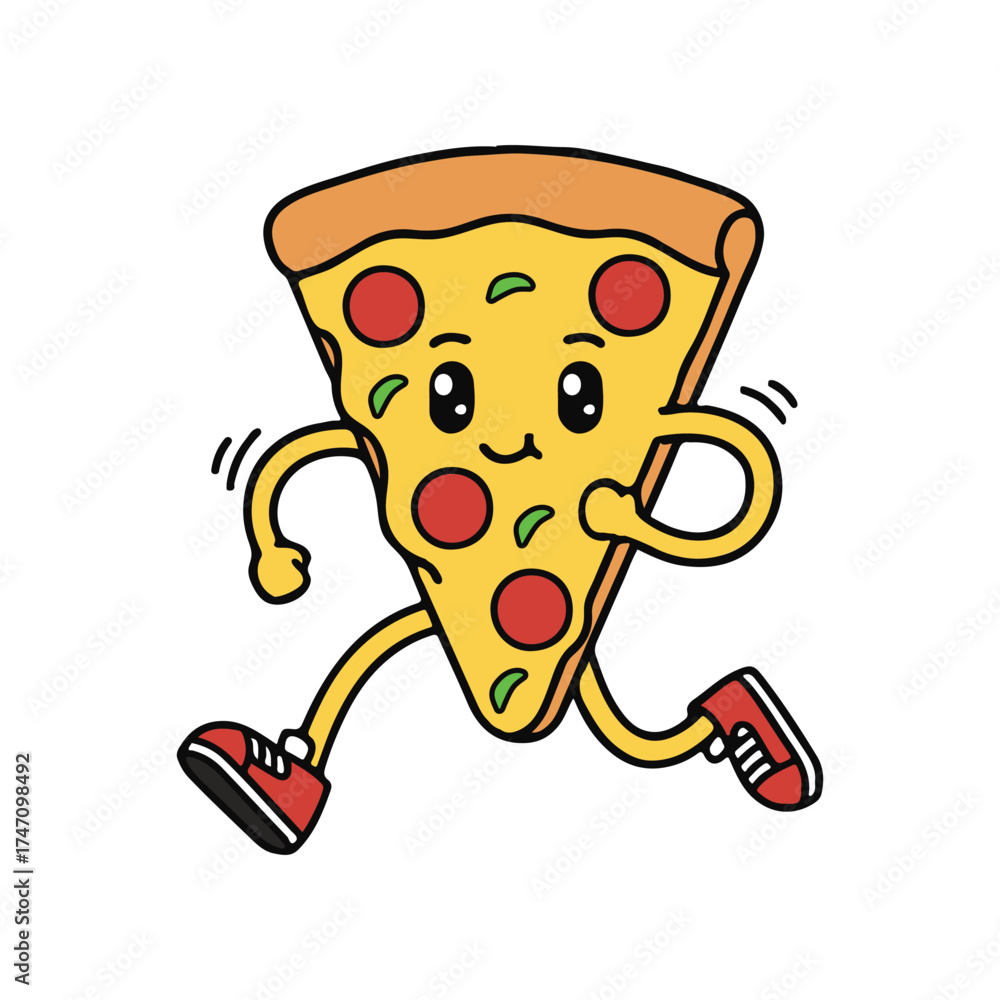 Fototapeta premium Running Pizza Slice Vector Illustration