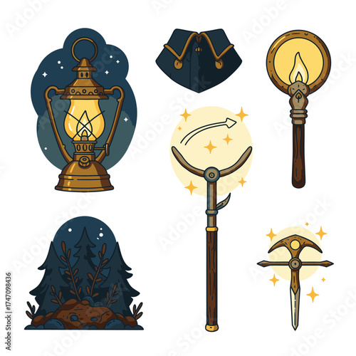 Illustrative set showcasing trees in various environmental states, from destructive storms and deforestation to resilient growth, featuring sound wave graphics.