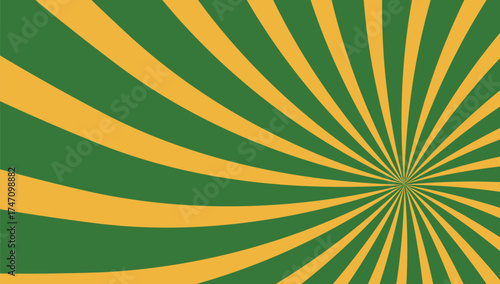 Dynamic green and golden starburst background with energetic radial rays, ideal for nature themes, festival banners, or eye-catching abstract designs. 3