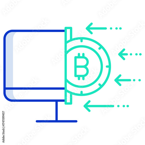 bitcoin computer outline color icon design