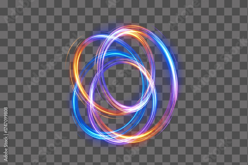 Bright colorful glowing circle light effect with energy motion design isolated transparent background PNG