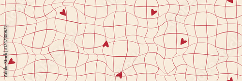 Groovy Y2K retro curve checkerboard valentine motif. Abstract and seamless background texture featuring a classic checker pattern.
