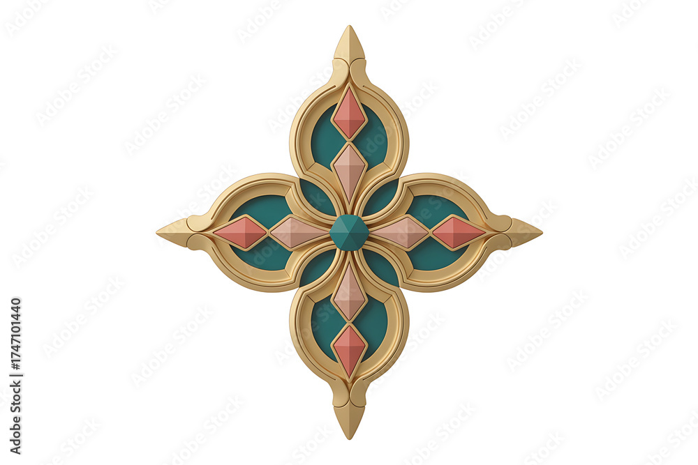 Obraz premium Ornate, quatrefoil architectural molding featuring teal, pink, and gold colors.