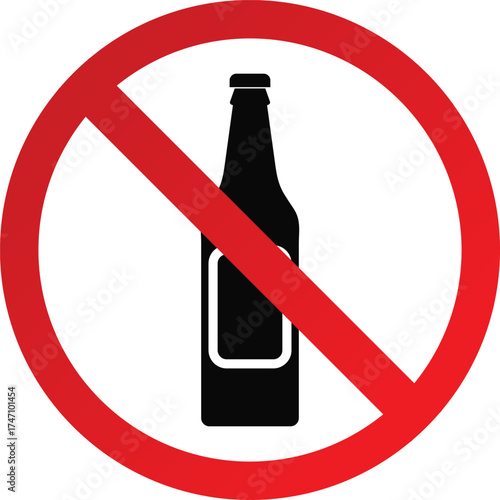 No Alcohol Allowed Sign – Red Circle Prohibition Symbol with Beer Bottle Icon, Anti-Drinking Warning Vector Illustration