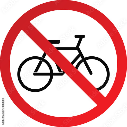 No Bicycle Allowed Sign – Red Circle with Slash Over Bike Icon, Cycling Prohibited Area Safety and Traffic Warning Vector Illustration